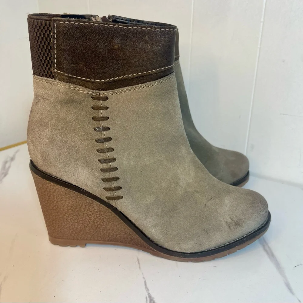 Enjoiya Ankle Wedge Booties, Taupe Suede, Women's 8M